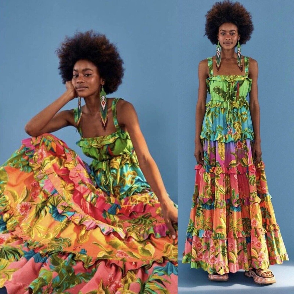 Farm Rio Anthropologie Ombre Forest Maxi Tropical Dress